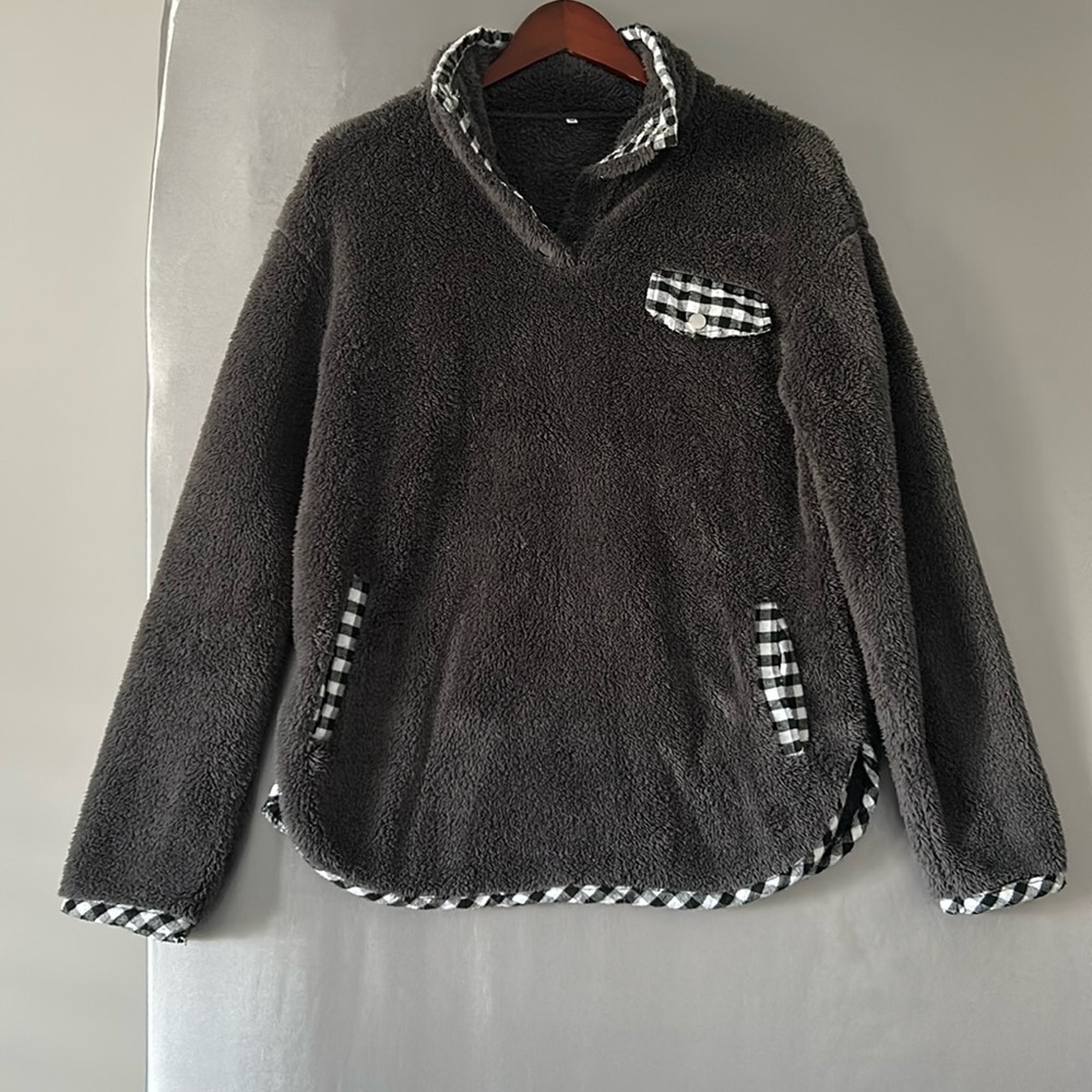 Grey and plaid teddy jacket